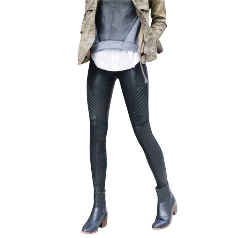 Spanx Black Faux Leather Moto Leggings Medium
